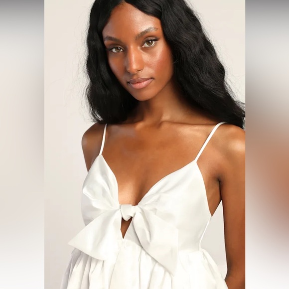 Lulu's White Satin Bow Mini Dress - Picture 3 of 12